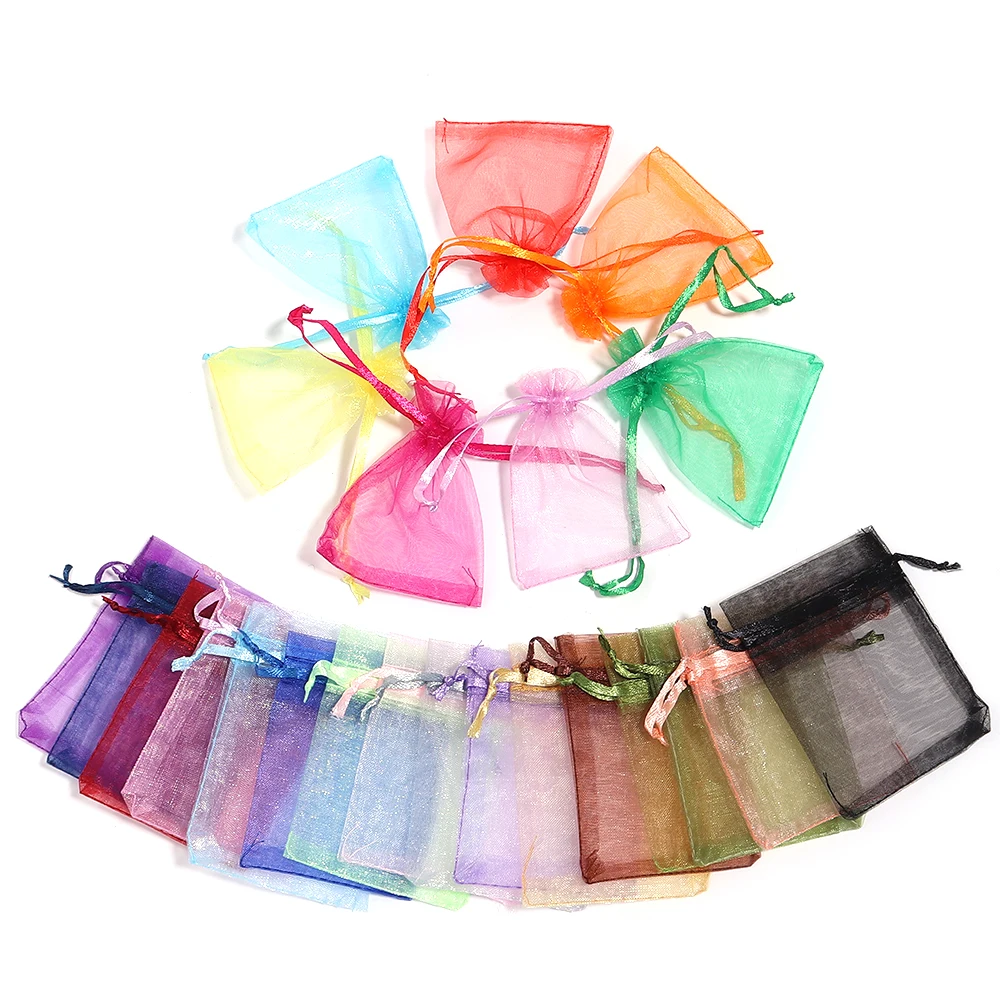 10Pcs/lot Color Organza Bags Transparent Jewelry Bag Party Wedding Gift Drawable Bags Candy Jewelry Storage Packaging Bag