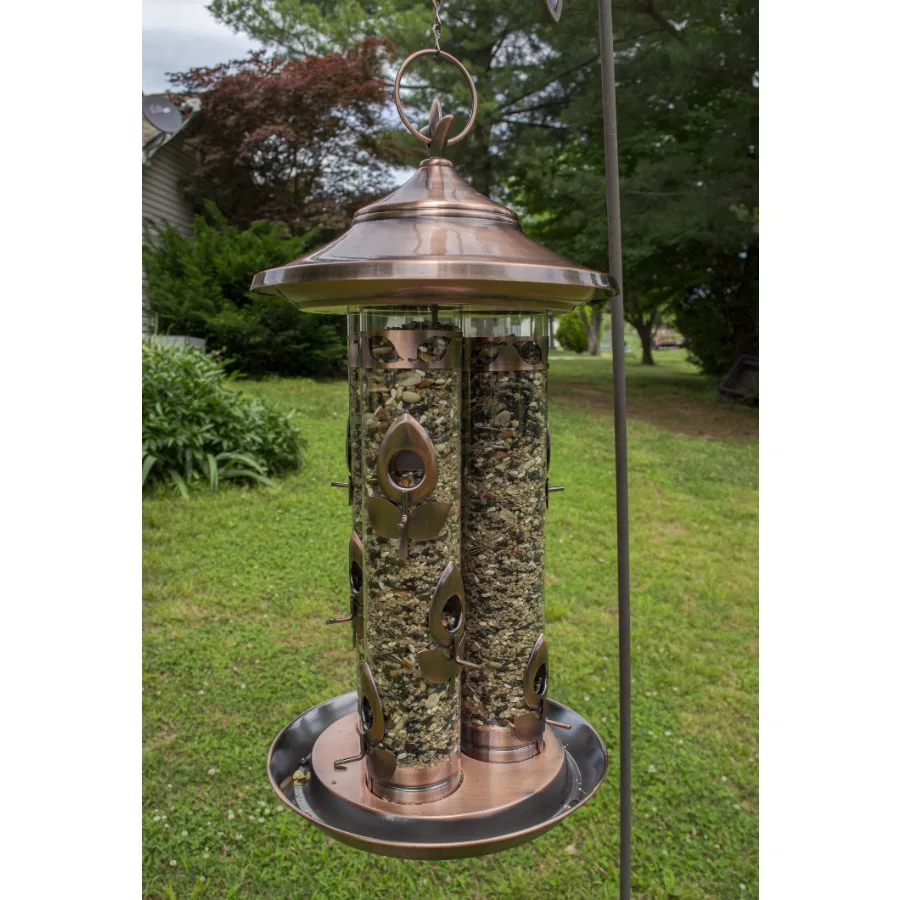 Comedero Triple Deluxe para Observación de Aves, de Plástico Resistente, Color Beige Natural, Gran Capacidad, Antideslizante, para Actividades al Aire Libre
