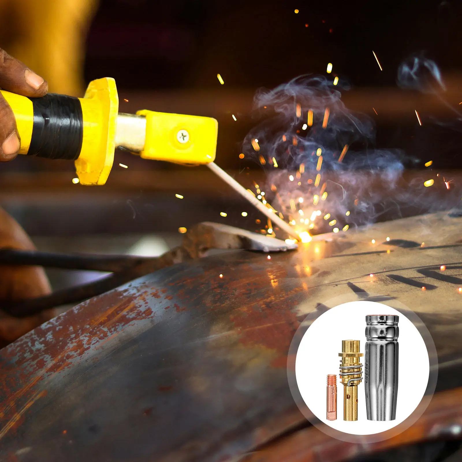 1Set Welding Nozzle Tips Kit Heavy Duty Copper Material Gas Shielded Welding Consumables Accessories for Mig Welder Replacement