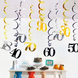 6pcs/set Spiral 16 18 21 25 30 40 50 60 70 80 90 Years Old Birthday Swirls Hanging Ornament Birthday Hanging Garland Party Deco