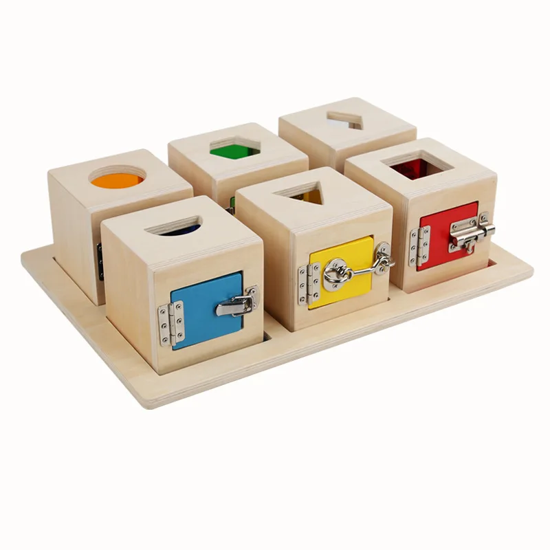 Montessori Educational Toys Infant Toddler Lock Box and Insets Tray Colors Shapes Cognition Game Shadow Play Early Learning