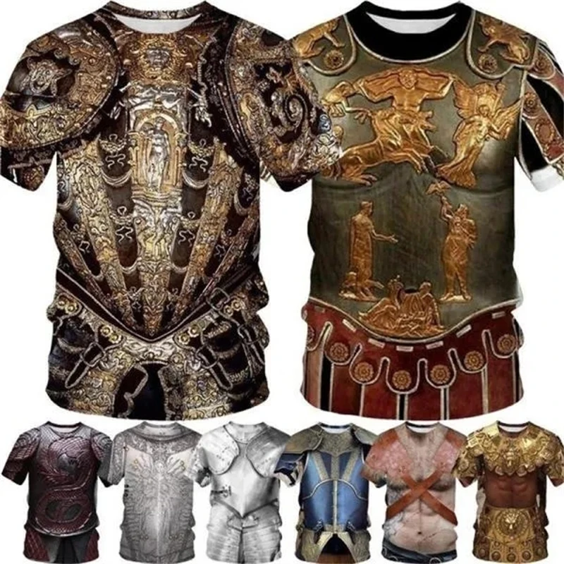 Men's Casual Funny Round Neck Short-sleeved T-shirt New Medieval Armor 3D Printed Pattern T-shirts Oversized 100-5XL Tshirt Tops