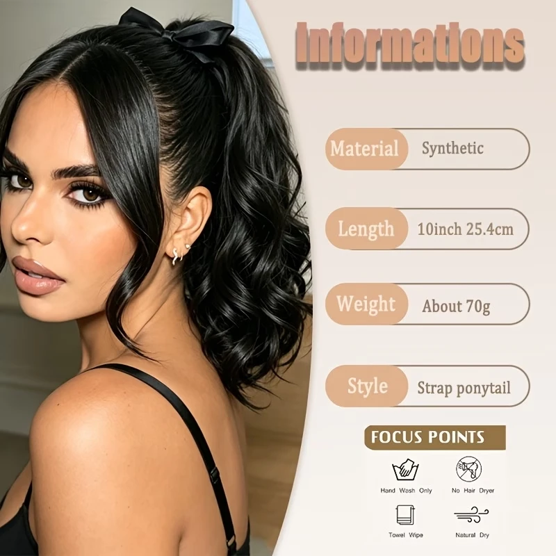 10Inch Synthetic Short Curly Wavy Ponytail Hair Extension Drawstring Clip-in Hairpiece for Women Daily Use Easy to Wear