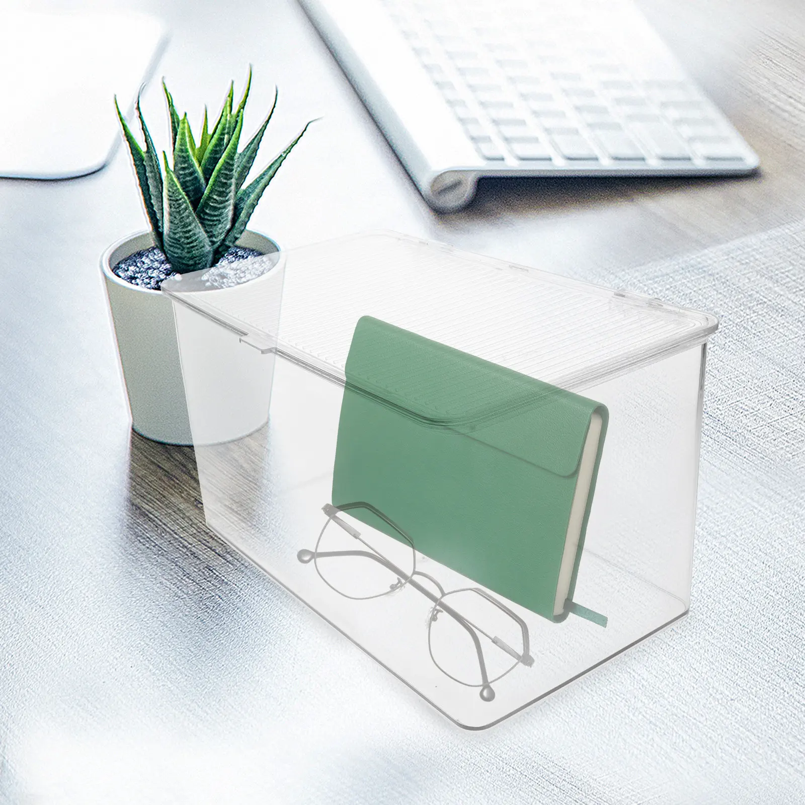 

Premium Pet Clear Storage Box with Lid for Home Office Kitchen Desktop Organization Elegant Design Dustproof Book Snack