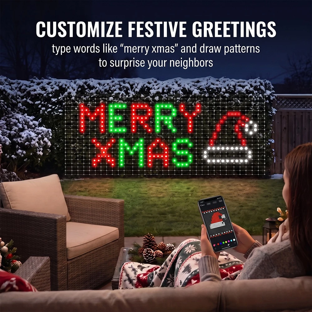Smart Christmas Curtain Lights APP DIY Custom Pattern RGB LED Light for Holiday Birthday Party Xmas House Window Garden Decor
