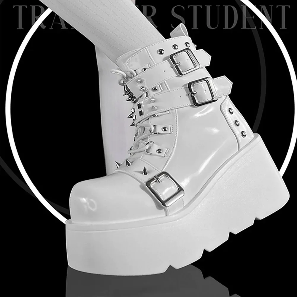 New Gothic Style Platform Vampire Cosplay Women Mid-calf Boots 2024 Winter Wedges Comfy Women Motorcycle Boots Shoes