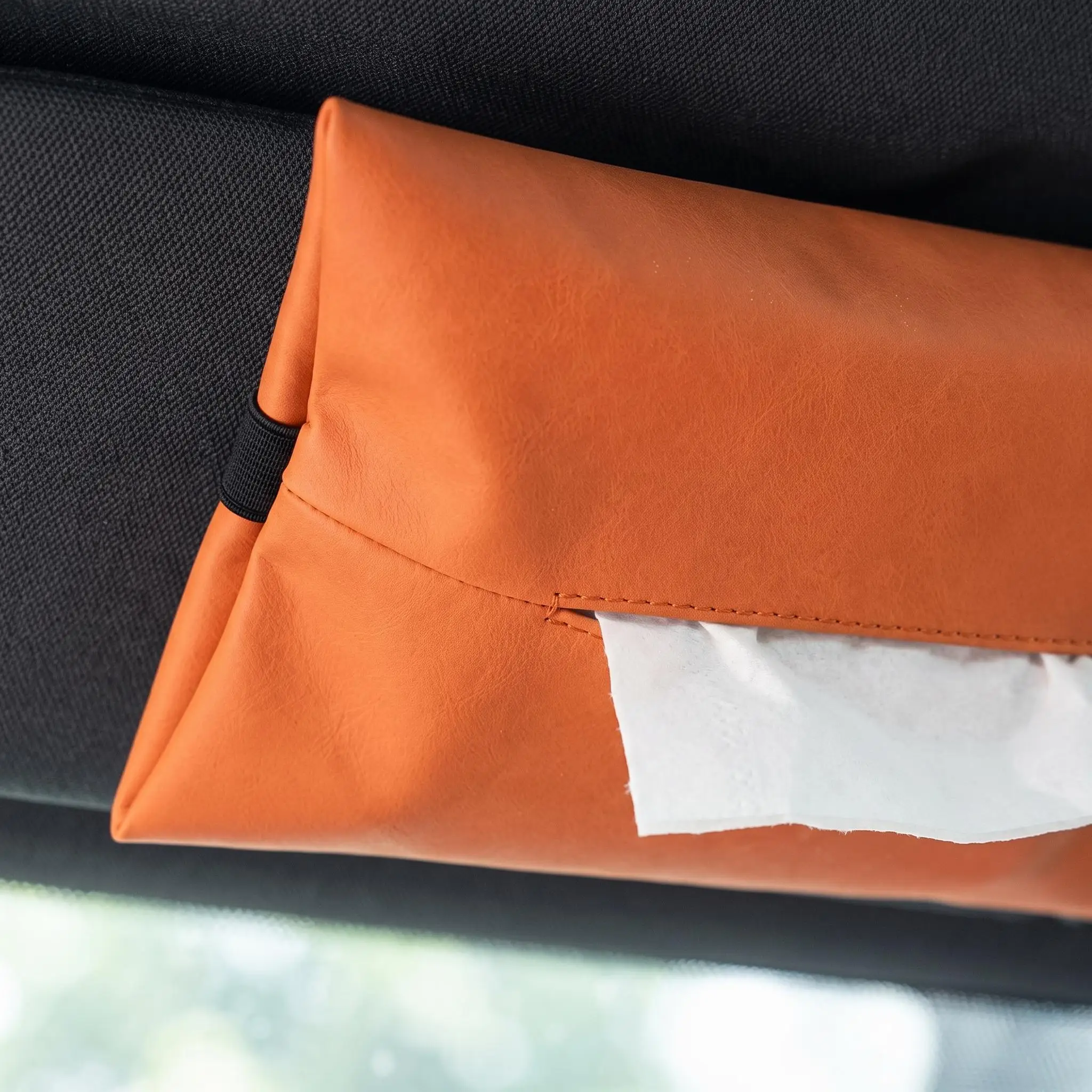 Car Visor Tissue Holder with Straps, Suede Leather Auto Seat Back Armrest Tissue Box