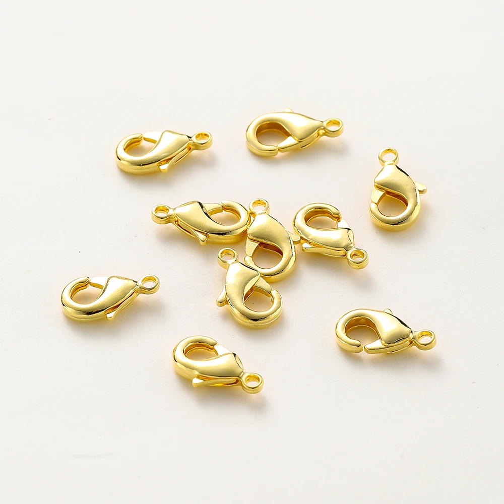 10pcs/bag 14K 18K Gold Plated 10mm 12mm 15mm Lobster Clasps Necklace Bracelet Connector Clips For DIY Jewelry Making Accessories