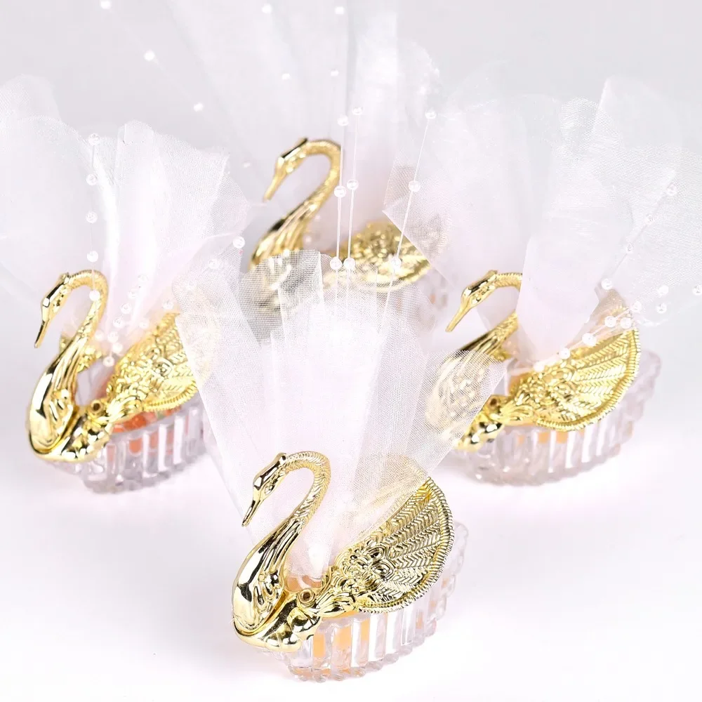 

50 Pieces Acrylic Wedding Favor Swan Boxes Bomboniere Candy Box Gift Boxes
