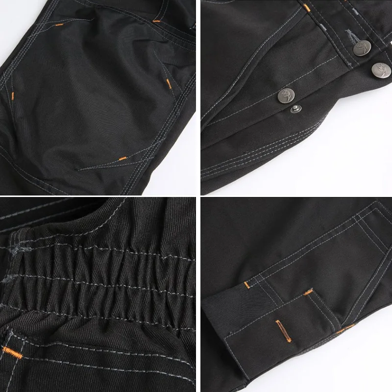 Oxford Overalls with Reflective Stripes Multi Pockets Work Overalls Men Black Reflection Hi Vis Worker Wear Repairman Clothing