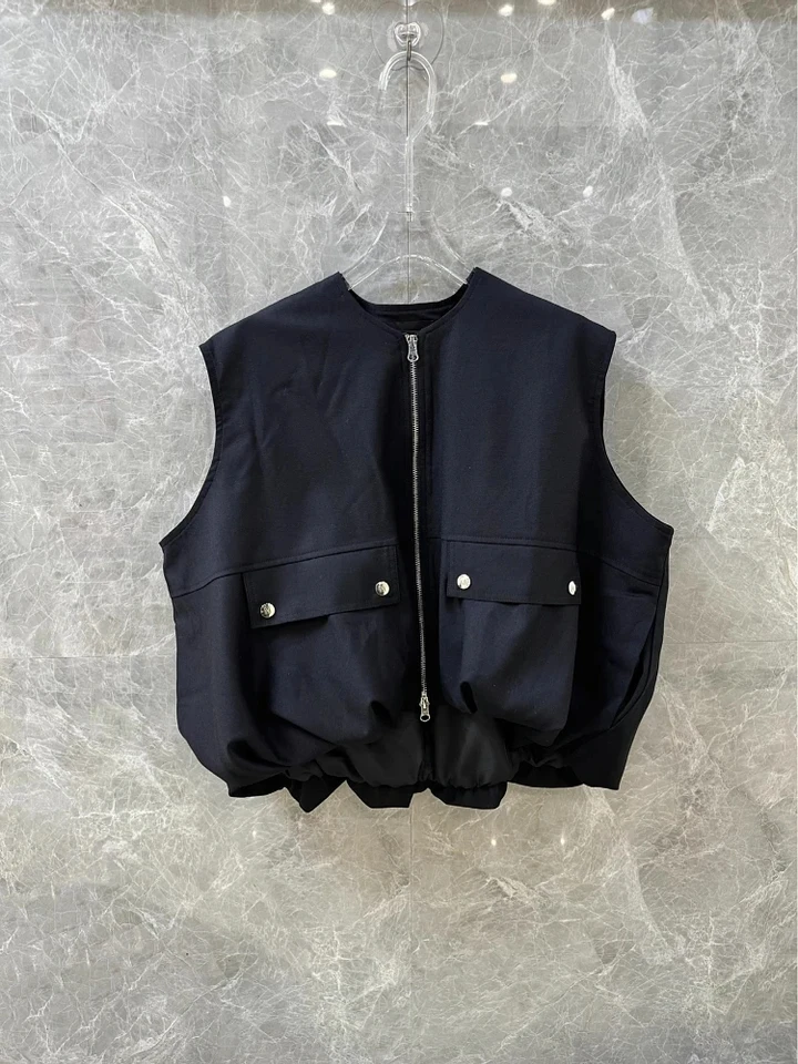 2024SS Spring Autumn New Women High Quality Black Casual Vest Coat for Female Tops