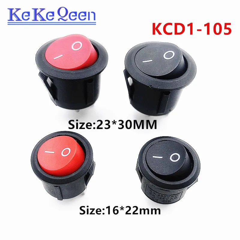 10PCS KCD1-105 16mm/23mm 3A/250V  Diameter Round Boat Rocker Switch On-Off Snap SPST Black 2Pin Power Switch Push Button Switch