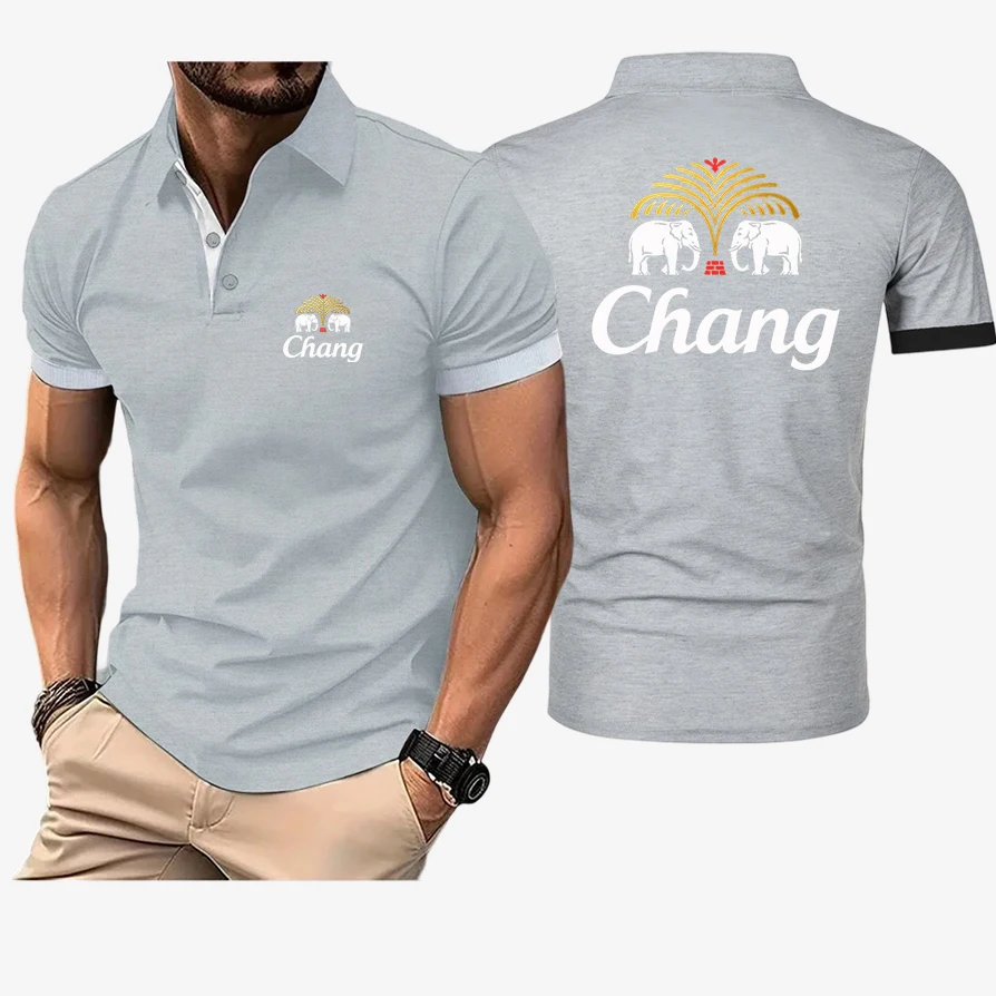 Chang Beer Logo Men's Quick-drying Breathable Sweat-wicking Shirt Suitable for Fitness Gym and Running Solid Color Polo T Shirt