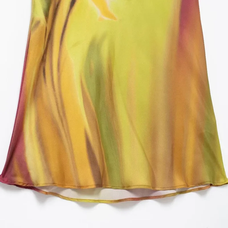 TRAF-Saia Longa para Tie Dye Feminina, Saias de Cetim, Linha A, Estampada, Luxo, Elegante, Verão, 2024