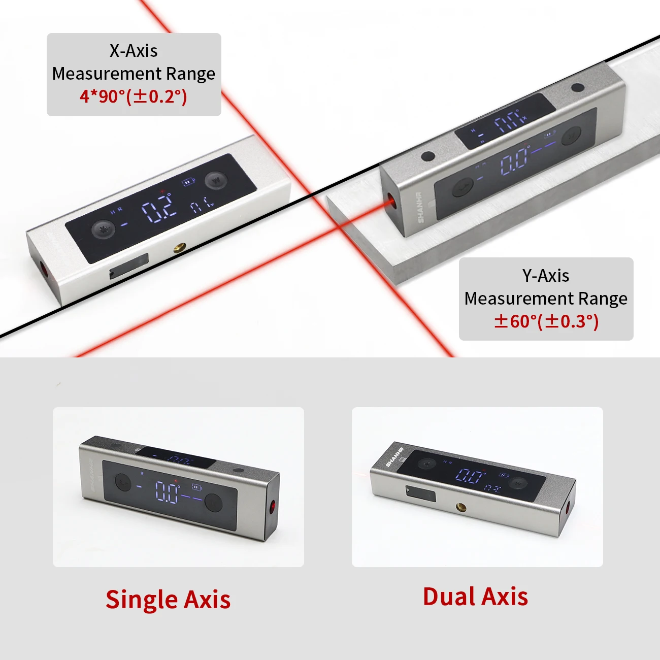 SHAHE 2 In 1 Laser Level Ruler Type-C Double Laser Angle Ruler Protractor Digital Inclinometer Measure Tool Protractor