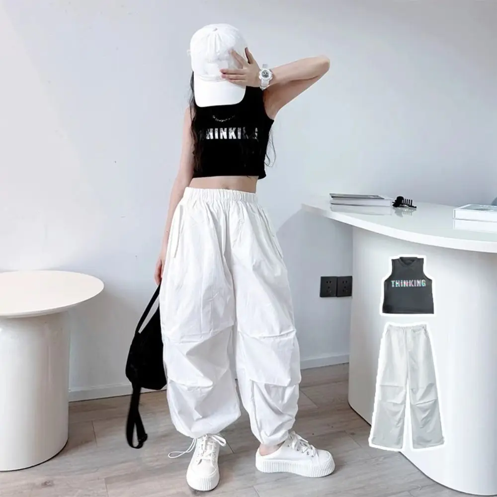 Pakaian Hip Hop Anak Perempuan Pakaian Jalanan Gaya Ins Pakaian Remaja Set Pakaian Y2k Rompi Musim Panas Setelan Celana Kargo Pakaian Jalanan