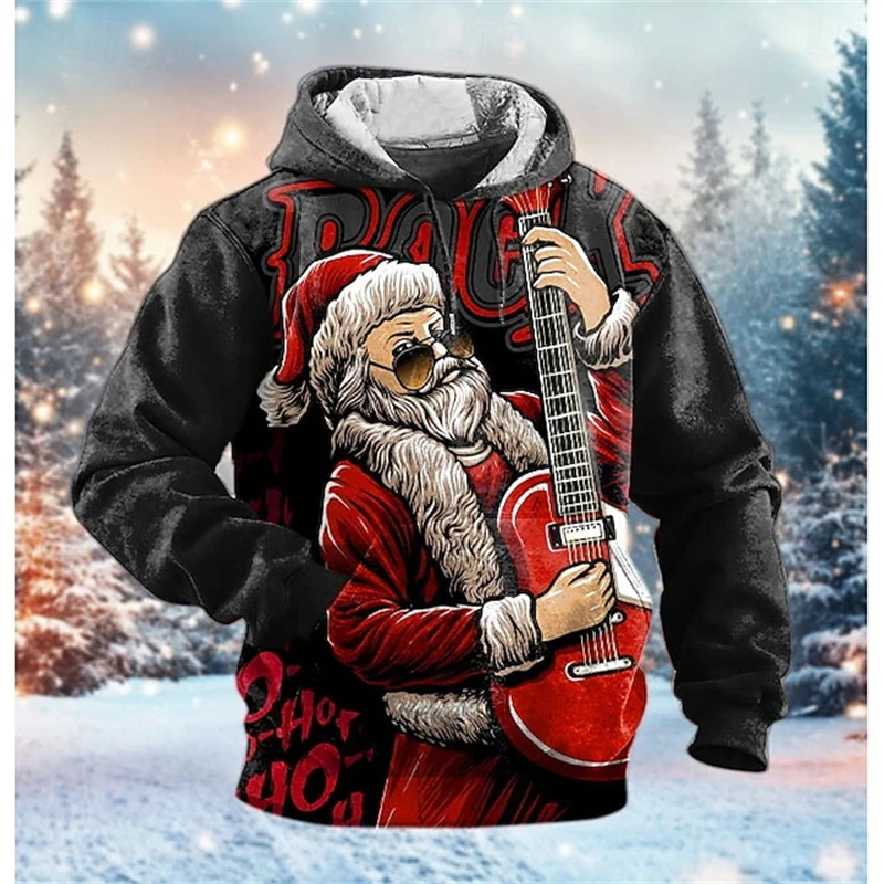 Christmas Hoodies Men Cool Santa Claus Graphic 3d Print Sweatshirt  Men Fall Winter Party Holiday Pullover Plus Size Streetwear