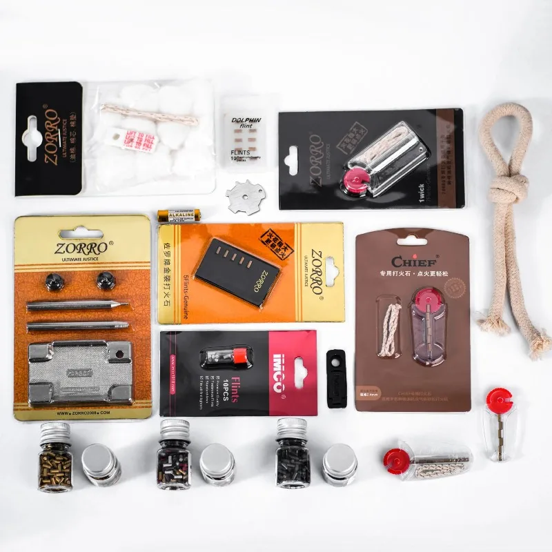 ZORRO Lighter Flint Cotton Core And Accessories Set Genuine Wholesale Consumables with Cotton Thread And Grinding Wheel Tool