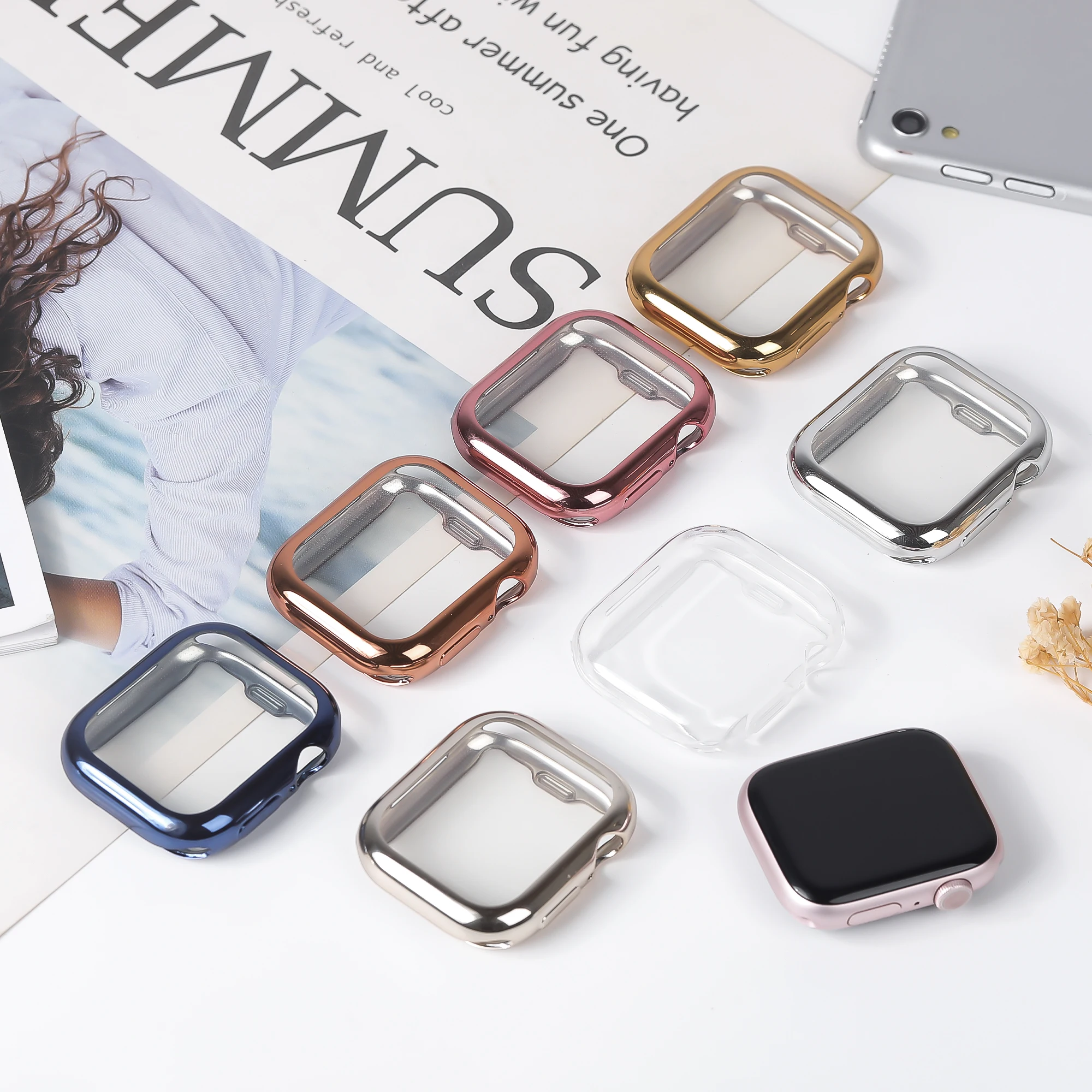 غطاء لساعة أبل 44 مللي متر 40 مللي متر 45 مللي متر 41 مللي متر 42 مللي متر 46 مللي متر 38 مللي متر واقي للشاشة سيليكون الوفير iwatch سلسلة 3 4 5 6 se 7 8 9 10 #2