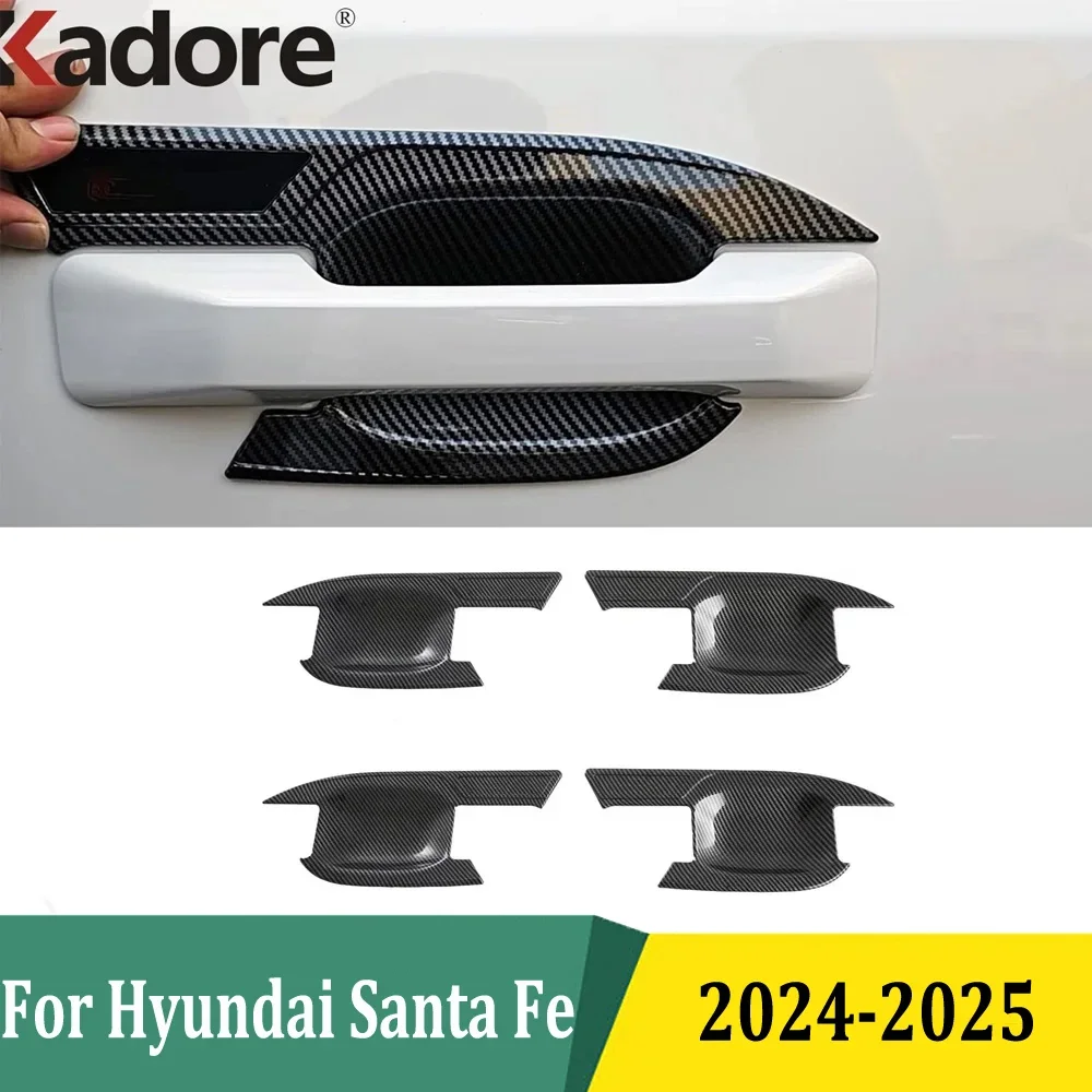 

For Hyundai Santa Fe 2024 2025 ABS Carbon Fiber Side Door Handle Bowl Cup Cover Trim Exterior Car Styling Accessories