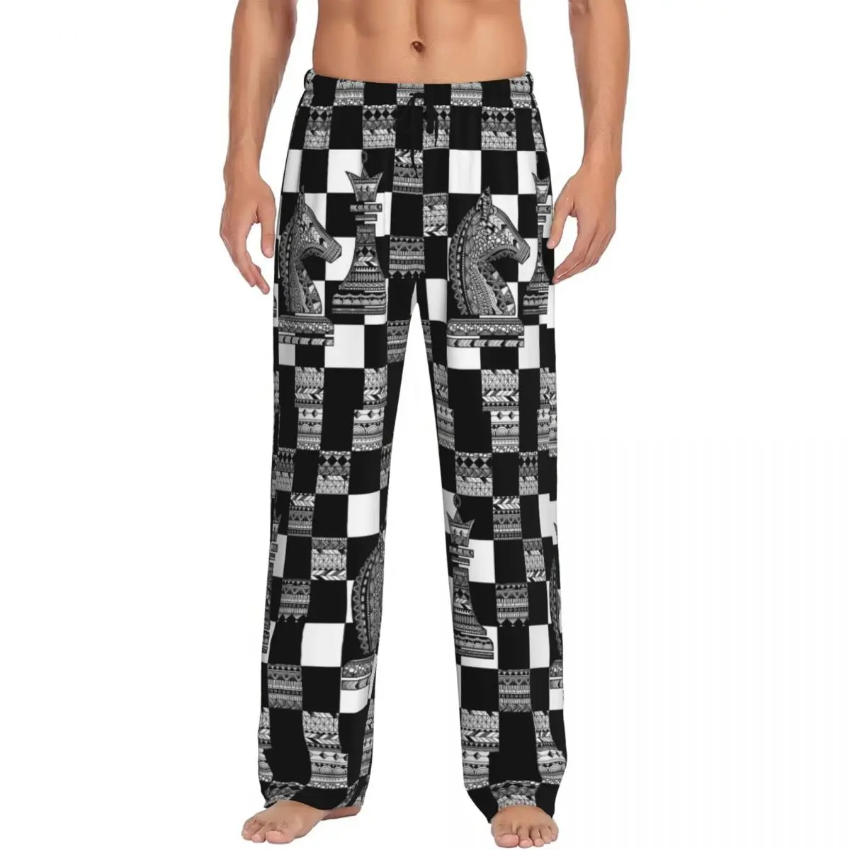 

Custom Print Men's Chess Board Pajama Pants Chess Game Sleepwear Sleep Lounge Bottoms with Pockets