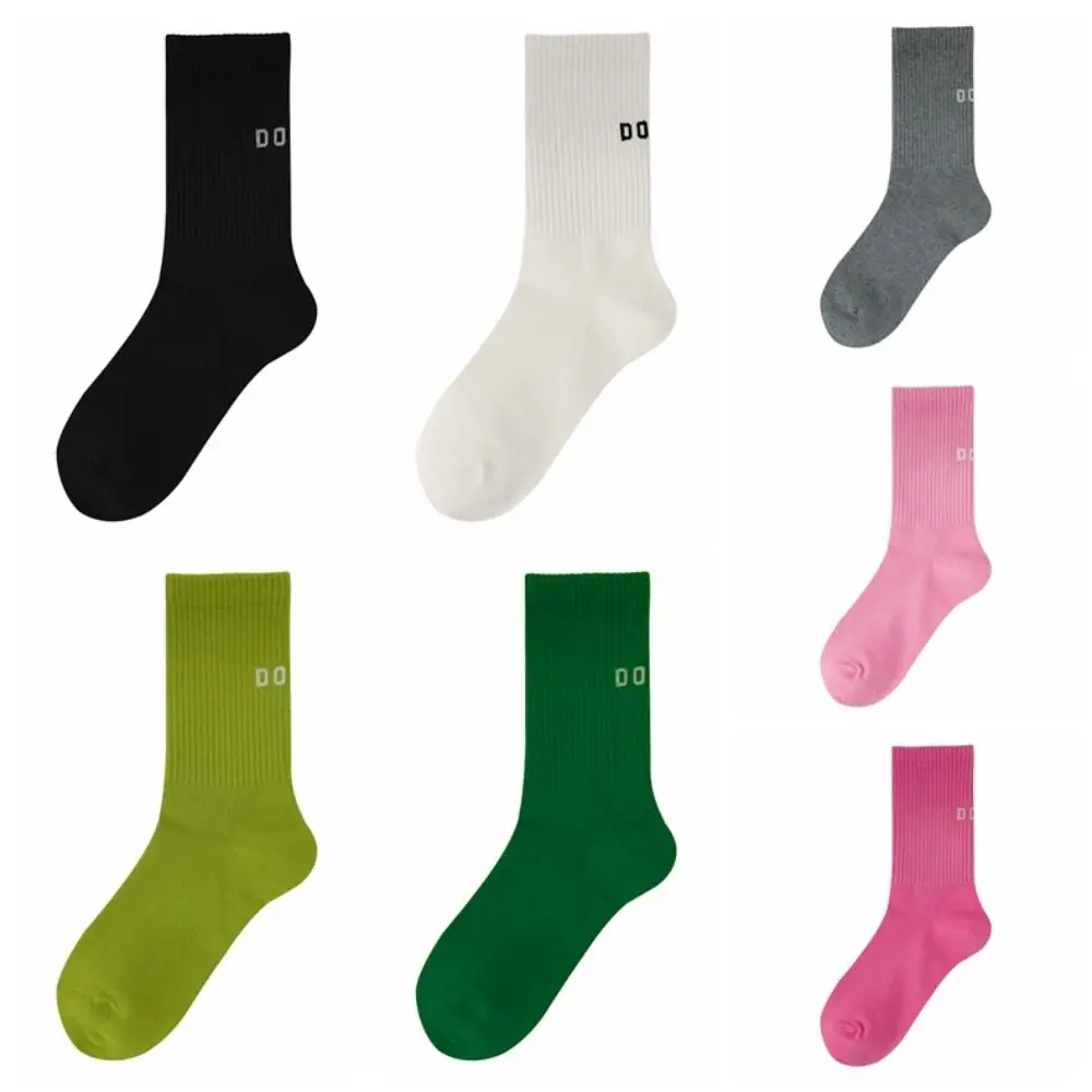 Hip Hop Colorful Pink Socks Solid Cotton Letter Crew Socks Female Hosiery Middle Tube Socks Calf Socks Giil