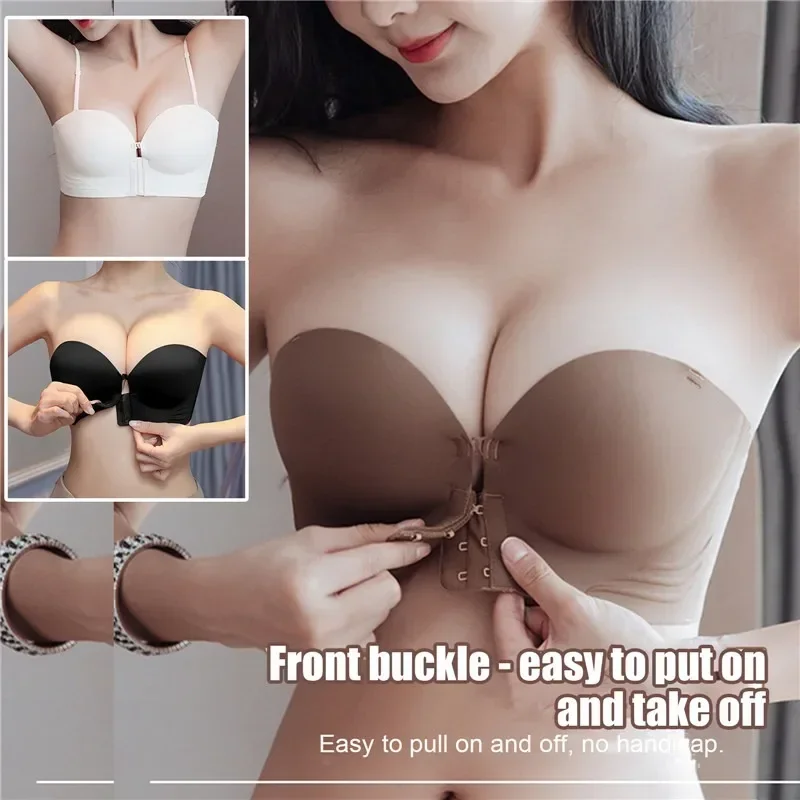 No Sash Sexy Front Button No Scar Underwear Women Small Chest Gather Large No Steel Ring Take Back Breast Beauty Bra Thick Cup