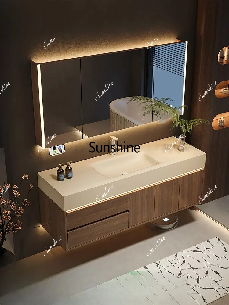 Rock slab hot bending integrated basin bathroom cabinet combined toilet washstand