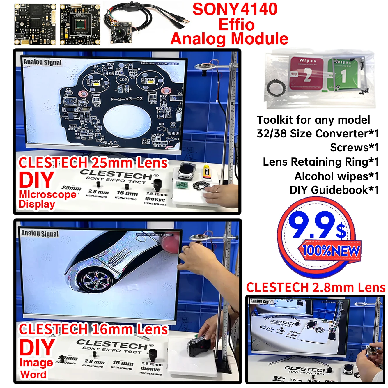 

DIY Boosters Full Set Sony Effio 4140+673 Chip Module 800TVL CCD HD CCTV Camera DIY Microscope Super Amplifier Test Bench Set