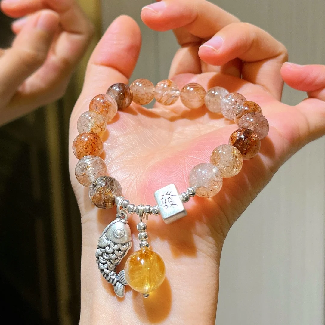 

Every year there are fish 925 silver accessories 10mm natural black gold super seven citrine design bracelet bracelet