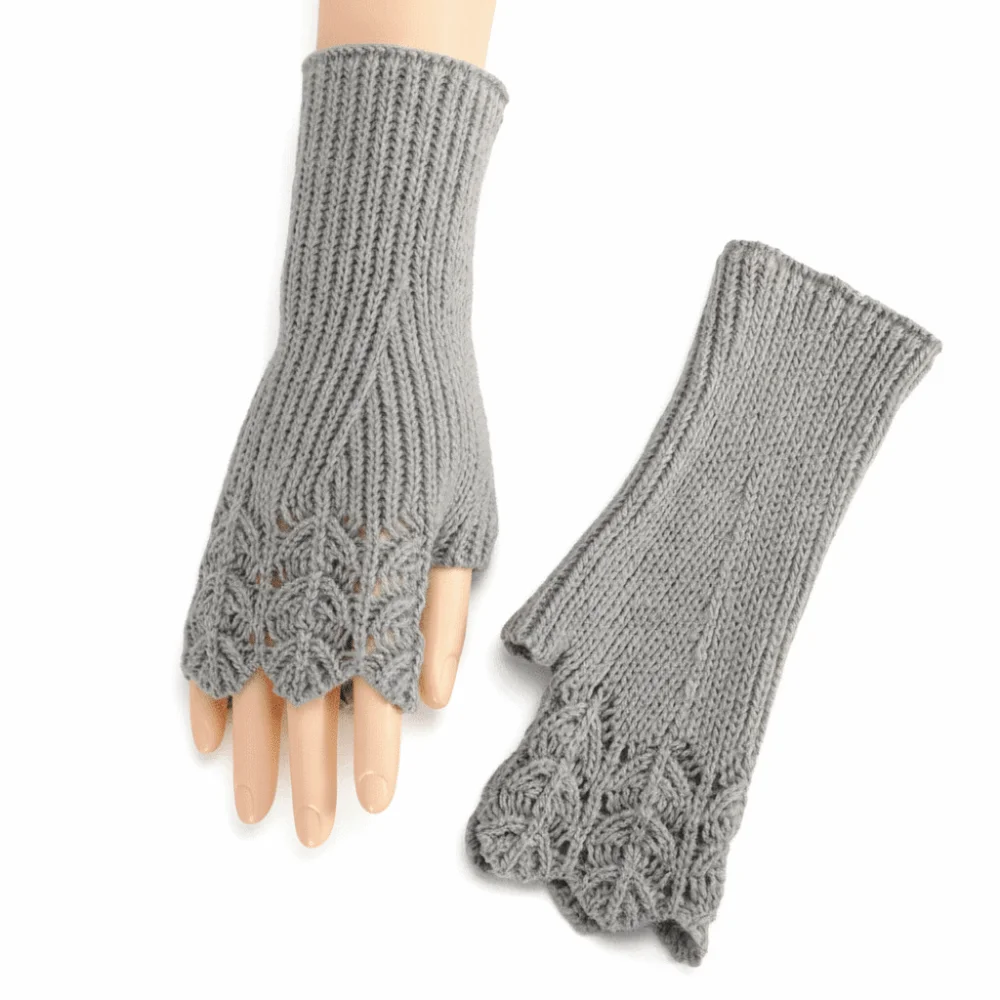 Knitted Women Imitation Cashmere Mitts Elegant Lace Warmth Thermal Gloves Softness Fingerless Glove Outdoor Activities