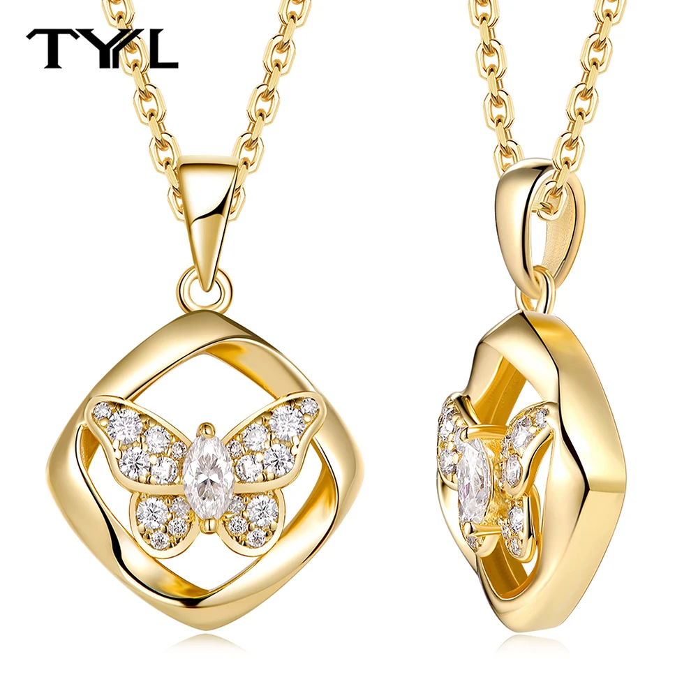 

TYYL Dazzling Moissanite Butterfly Necklace Luxury Brand 925 Silver Jewelry 18k Gold Plated Frame Bezel Women's Diamond Pendant