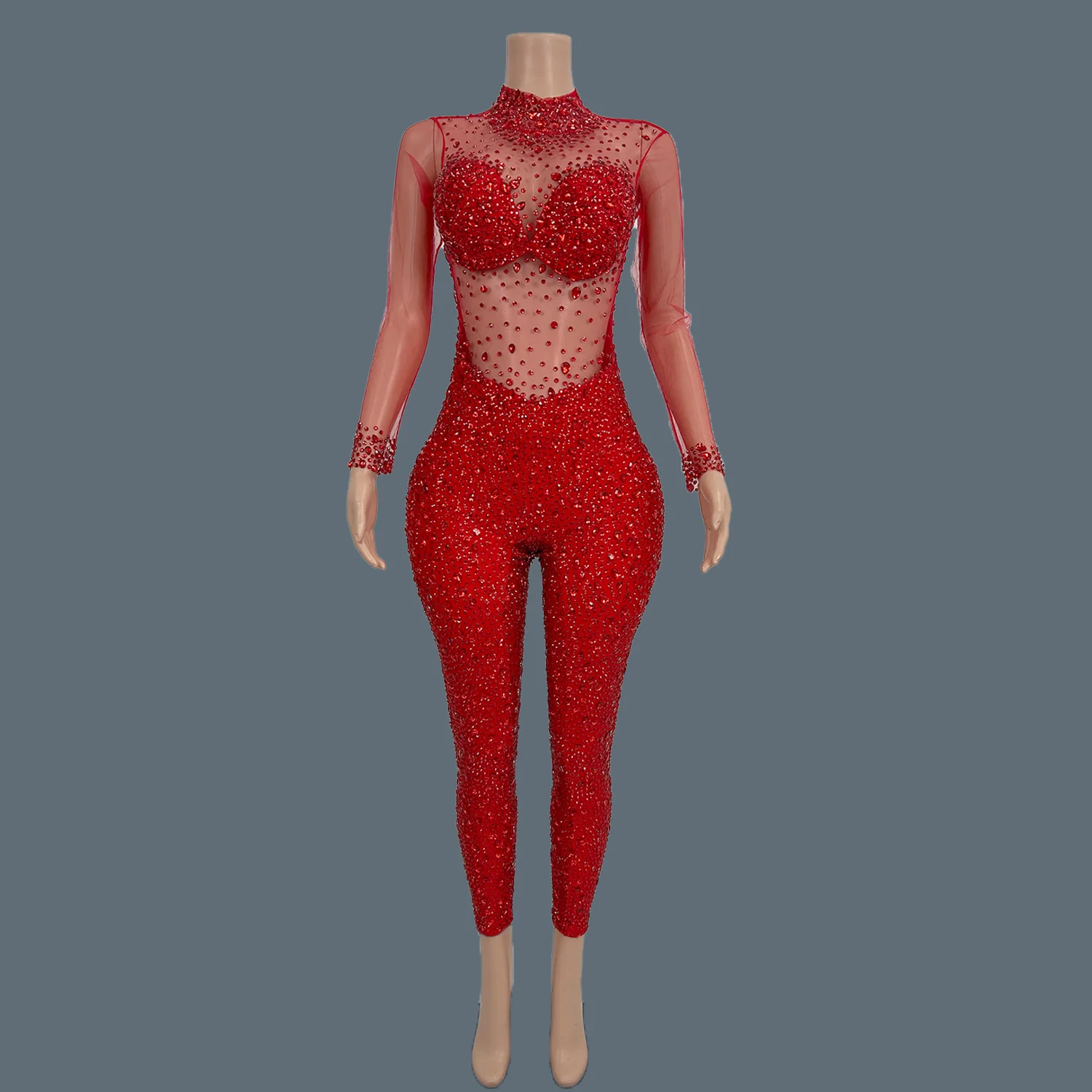 Luxury Sparkly Rhinestone Full Jumpsuit for Women Bars Cocktail Party Sexy Wear Bodycon Leggings Club Stage Jumpsuit Wangshazuan