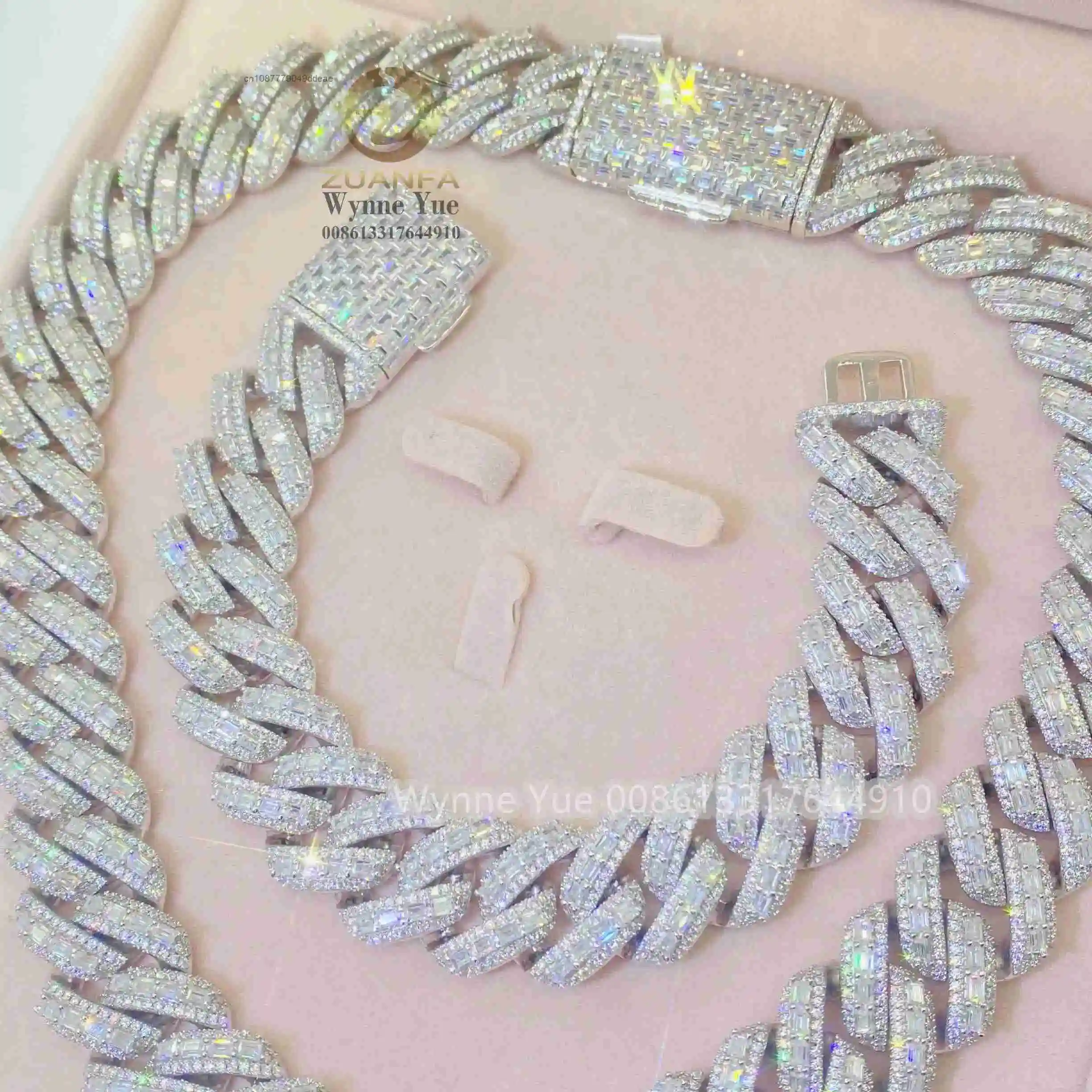 20mm New Thick Heavy Baguette GRA Certificate Pass Diamond Tester VVS Moissanite Cuban Chain..