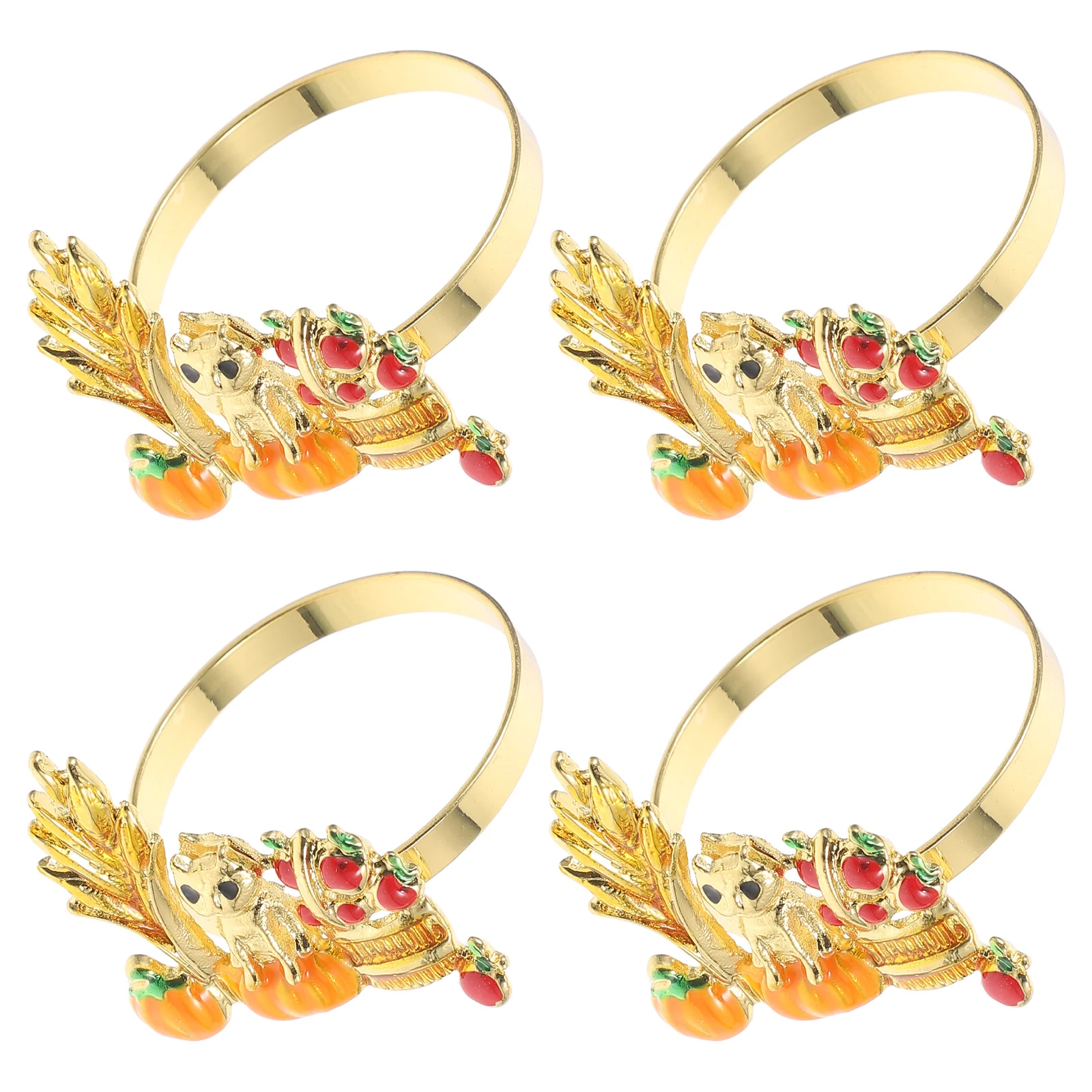 

4pcs Cat Pumpkin Napkin Ring Zinc Alloy Decorative Rings Table Decors Red Fruit Thanksgiving Party Banquet Reusable Metal