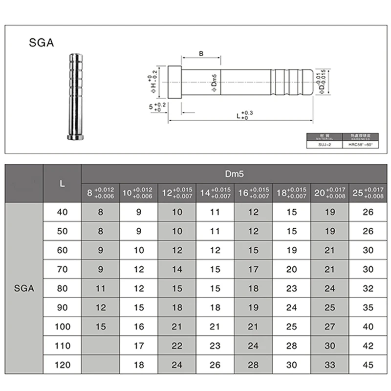 SUJ2 material with shoulder precision mold guide diameter 20mm, length 50mm60mm70mm80mm90mm100mm110mm120mm140mm150mm160mm170mm