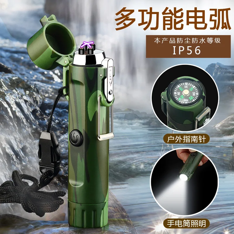 Waterproof and Windproof Double Arc with Compass Flashing Light Distress Signal Outdoor Flashlight Lighter