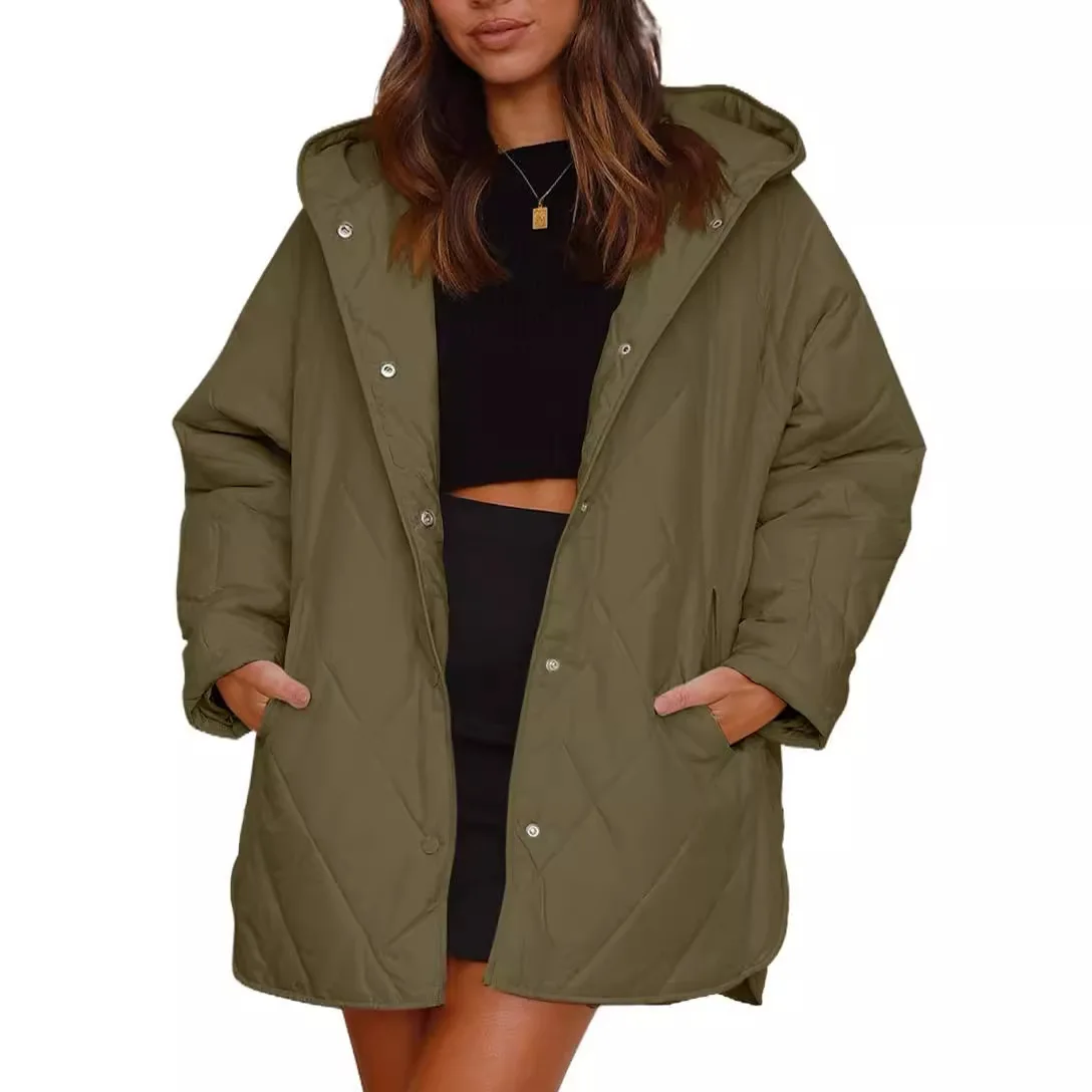 

Women's Casual Diamond Quilted Winter Coat Lightweight Hooded Jacket 2025 Fashion Outerwear for Ladies