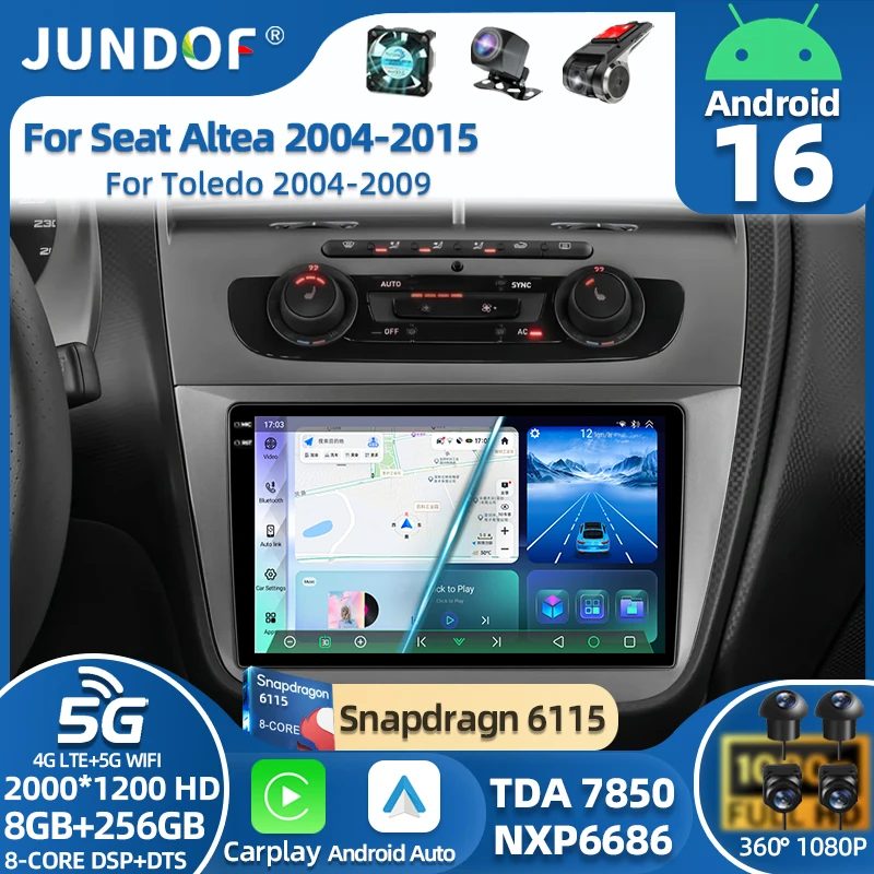 Android 16 Car Radio For Seat Altea XL Toledo 2004 - 2015 Multimedia Player GPS Navigation Carplay QLED Touch Screen Auto Stereo