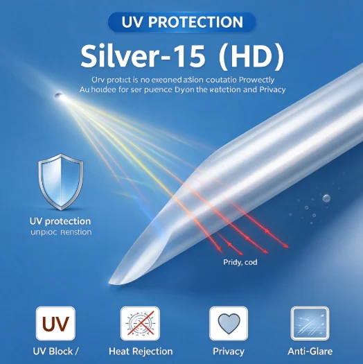 PET Silver 15 HD Privacy Window Film Roll One Way Vision Anti UV Heat Block Easy DIY Apply For Residential Office Auto Glass