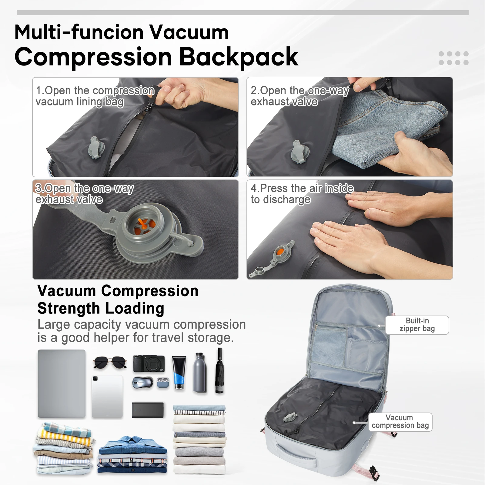 Vacuum Backpack Easyjet Cabin Bag 45x36x20 Backpack, Hand Luggage Cabin Backpack Women Men 15.6 inch Laptop Bag Vacuum Storage