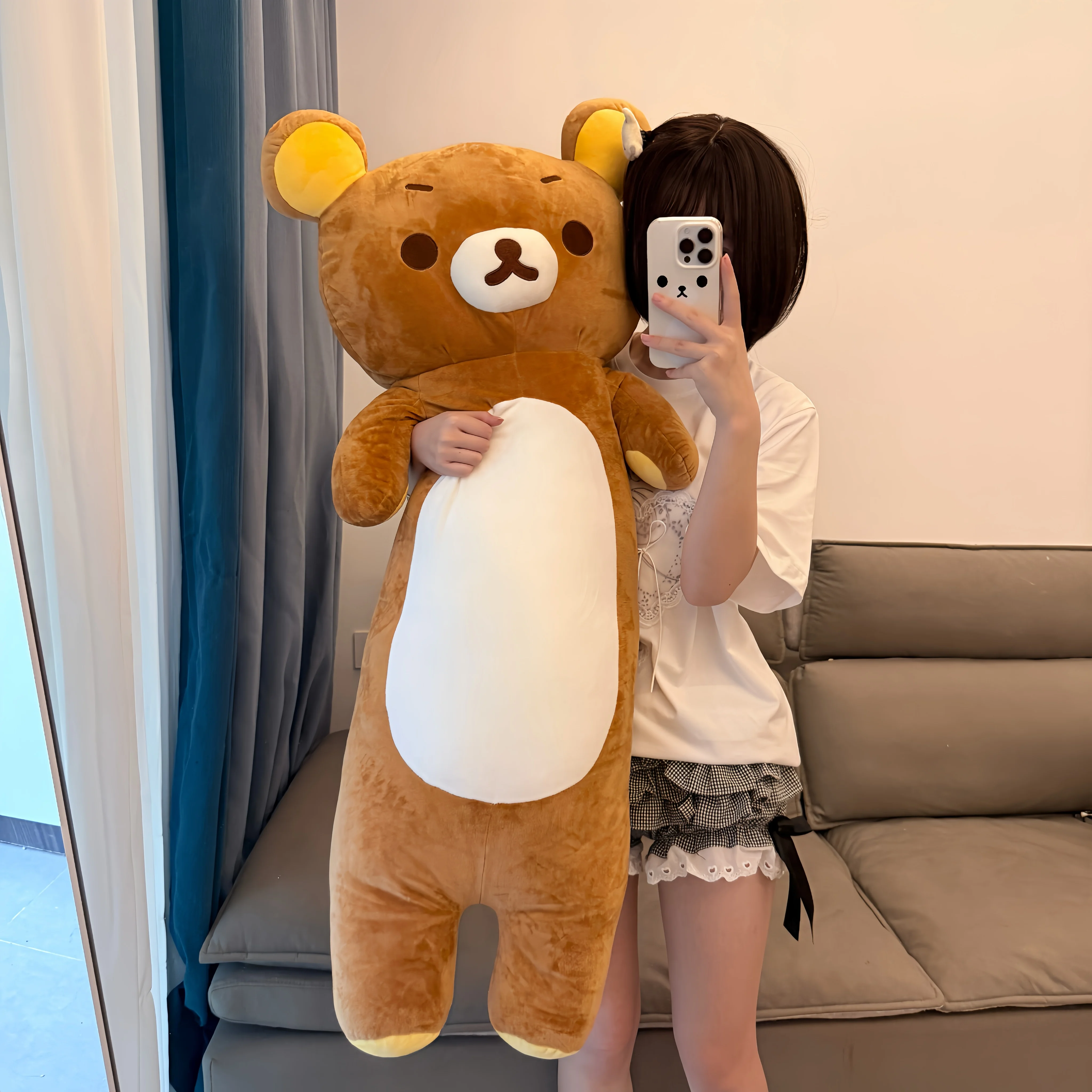 

Подушка Kawaii Bear с длинной полосой, очень большая Rilakkuma, новая подушка для дивана и двери для девочек, 110 см, плюшевая кукла, мультяшное украшение для спальни, кровати, подарок