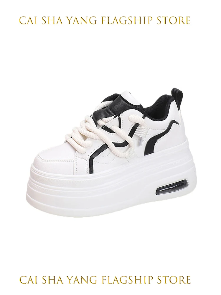 Women's Sport Shoes 2024 Spring Season High Rise Thick Bottom Platform Casual Fashion Sneakers Comfortable All-Match Pumps