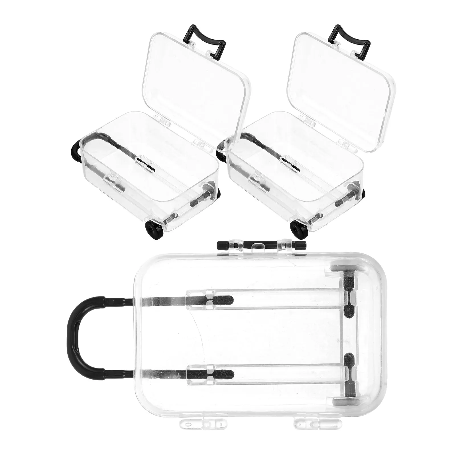 3Pcs Transparent Mini Suitcase Jewelry Organizer Portable Travel Storage Box for Eyelash Extensions Rings Earrings Small