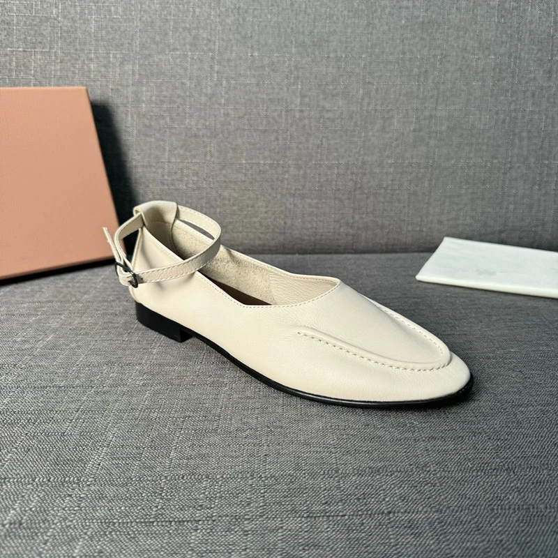 Dave&Di Minimalist Cowhide Handmade Sandals Flat Shoes Women French Retro Elegant Comfortable Mary Jane Shoes Women
