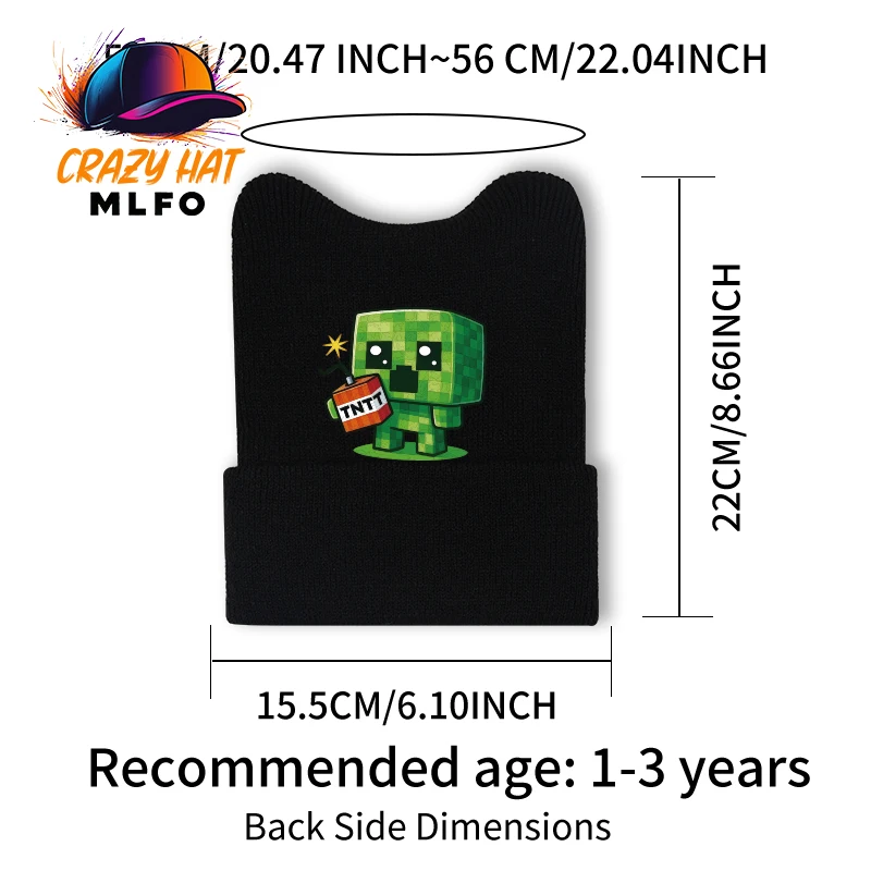 Kawaii Trend Toddler Knit Cold Hat 1‑3Y Peeking Black Cat Cartoon Print Kids Knitted Beanie Cute Daily Children Cap view 2