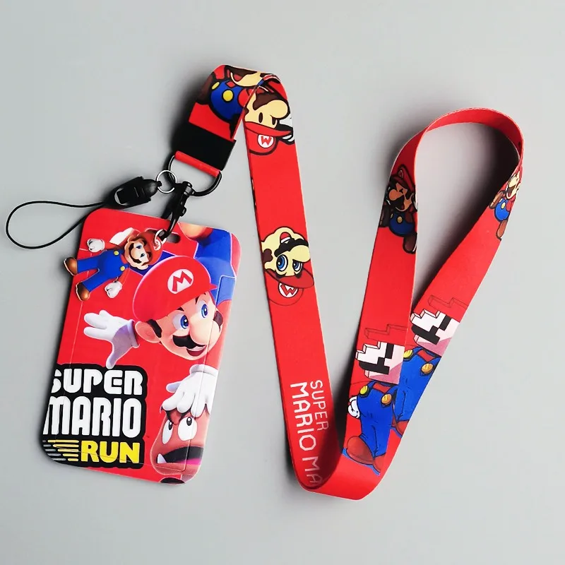 Super Mario Bros Card Holder Anime Lanyard Students License Bus Campus Meal Credit ID IC Case Kids Neck Strap Cartoon Card Cover