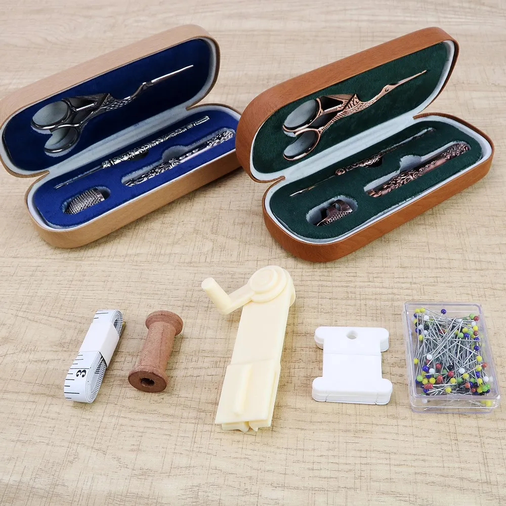 Vintage Sewing Kit in Eyeglass Case with Thread Winder and Positioning Needle Complete Set for All Your Sewing Needs Accessories