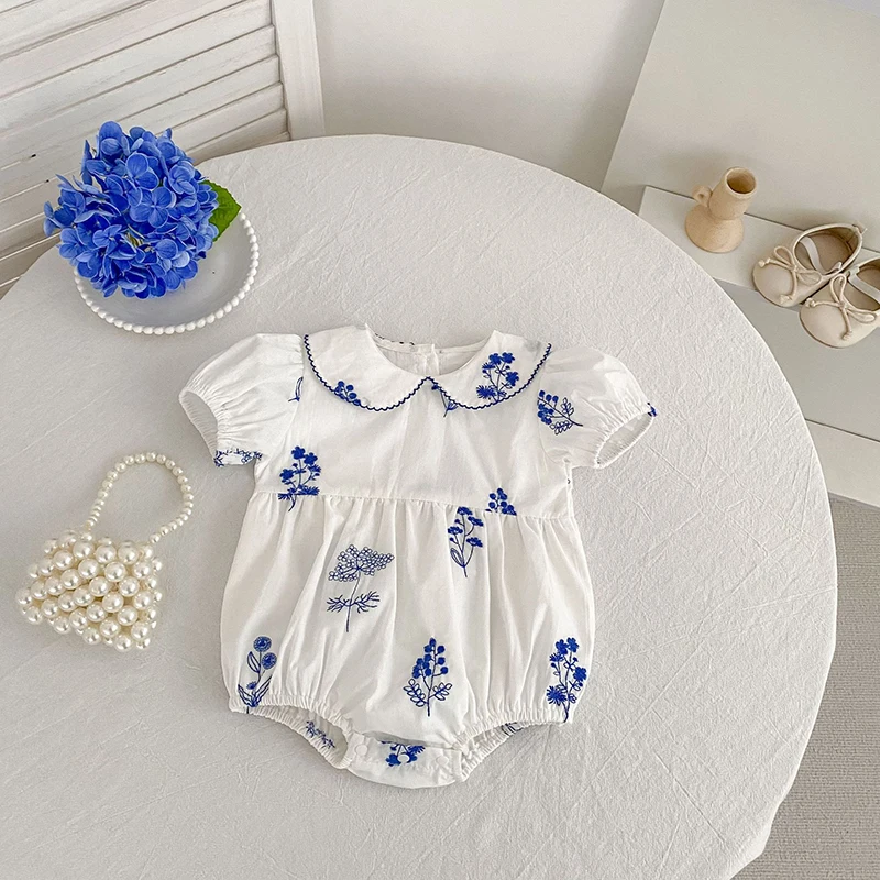 Sommer Neu 0-24M Bodysuit Puffärmel Baby Mädchen Kleidung Mädchen Retro Peter-Pan-Kragen Jumpsuit Kinder-Stil Strampler – Detail 5