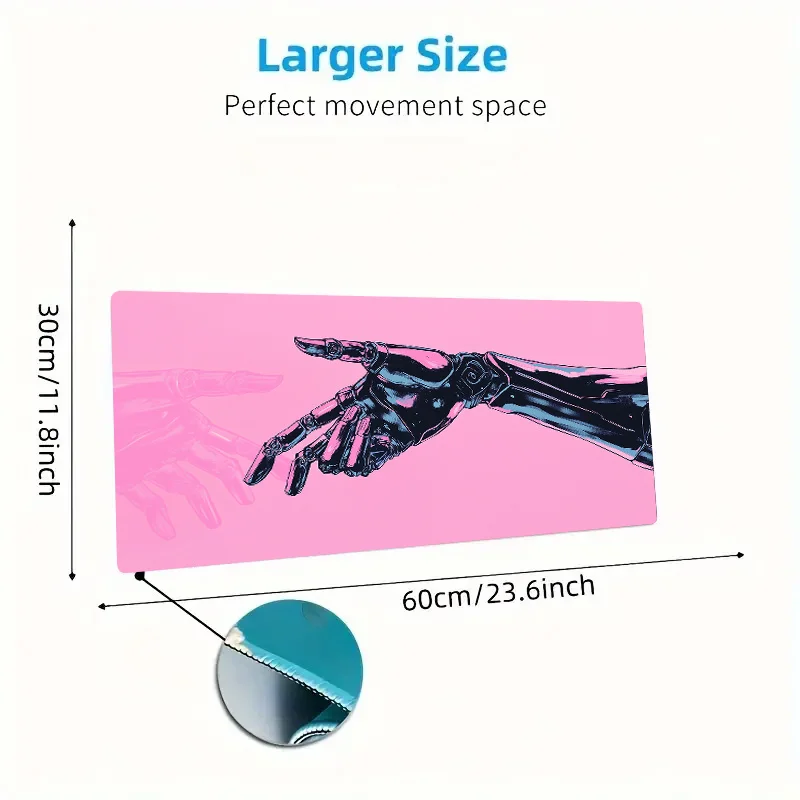 لوحة ماوس كبيرة جدًا غير قابلة للانزلاق مع خلفية وردية يدوية روبوتية، سجادة ألعاب مزخرفة RV من البوليستر ومكتب مكتب، طاولة قهوة